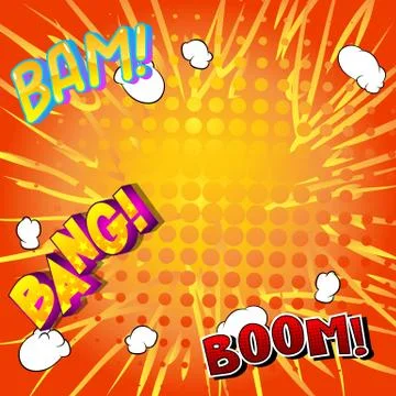 Comic book background with word sound effects. Vector illustrated cartoon, co 스톡 일러스트