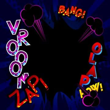 Comic book background with word sound effects. Vector illustrated cartoon, co Illustrazione stock