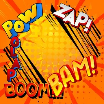 Comic book background with word sound effects. Vector illustrated cartoon, co Stock Illustration