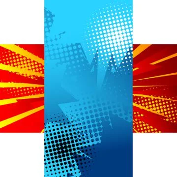 Comic book backgrounds on each others in cross shape with white corners. Cart Illustrazione stock