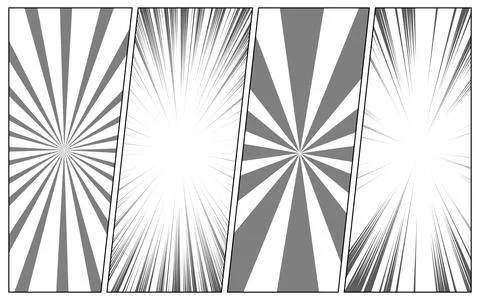 Comic book backgrounds set with rays, radial, halftone and dotted effects i.. Stock Illustration