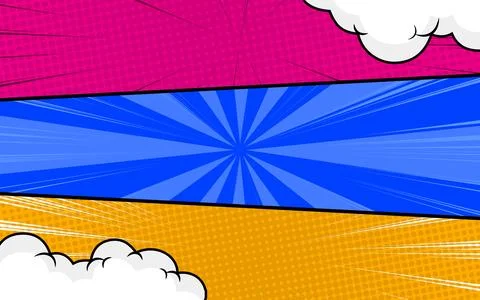 Comic book backgrounds in various colors with radial and halftone effects. .. Stock Illustration