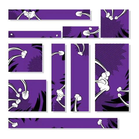 Comic Book banner set illustration. Vector collection of Pop Art banners. Stock Illustration