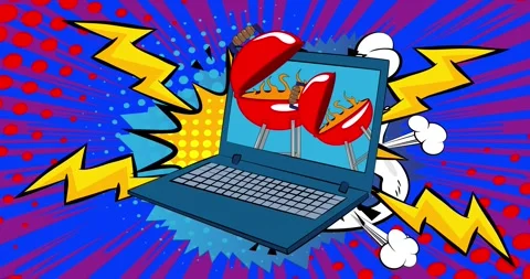 Comic Book barbeque grill in laptop video Stock Footage 317795267