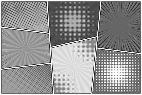 Comic book black and white radial lines collection. Cartoon comics background Stock Illustration