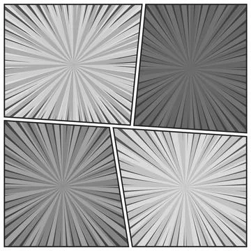 Comic book black and white radial lines collection. Cartoon comics background Stock Illustration