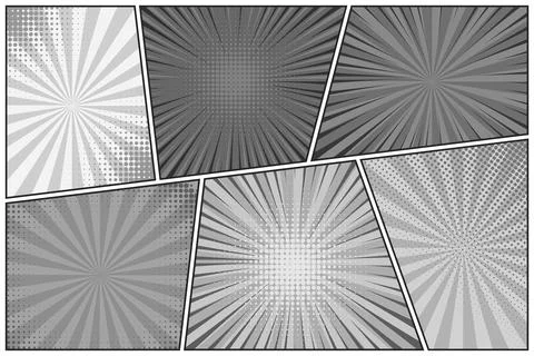 Comic book black and white radial lines collection. Cartoon comics background Stock Illustration