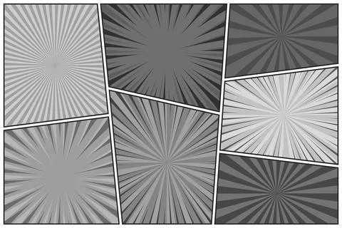 Comic book black and white radial lines collection. Cartoon comics background Stock Illustration