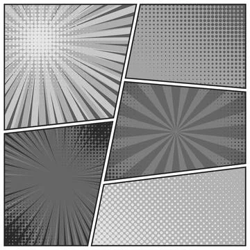 Comic book black and white radial lines collection. Cartoon comics background Stock Illustration