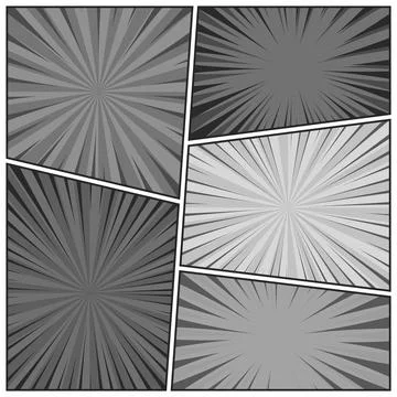 Comic book black and white radial lines collection. Cartoon comics background Stock Illustration
