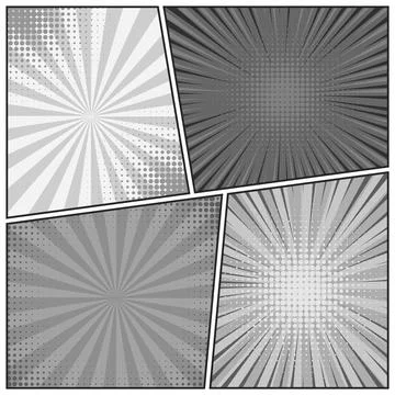 Comic book black and white radial lines collection. Cartoon comics background Stock Illustration