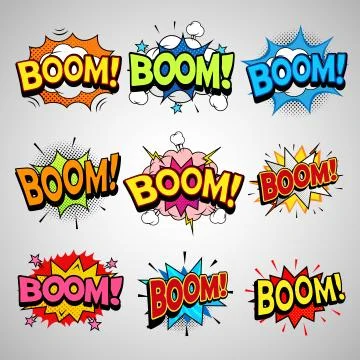 Comic book boom speech bubble set Stock Illustration