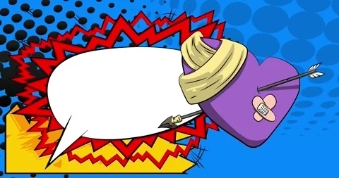 Comic Book Broken Heart with speech bubble animation Stock Footage 298434262