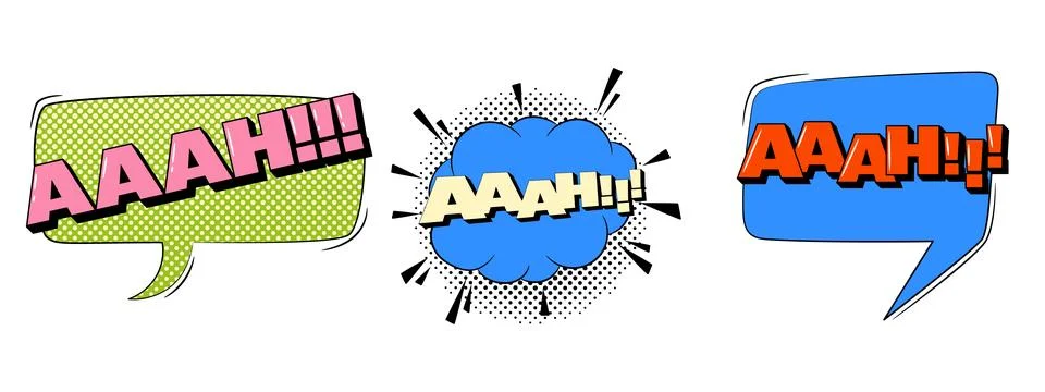 Comic book bubbles in trendy retro style. Aaah text Stock Illustration