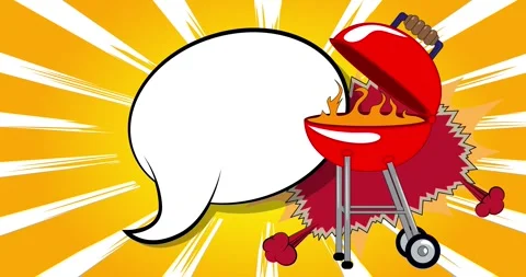 Comic Book Burning wood in barbeque grill with speech bubble Stock Footage 316356361