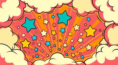 Comic book bursting sky background with clouds Stock Illustration