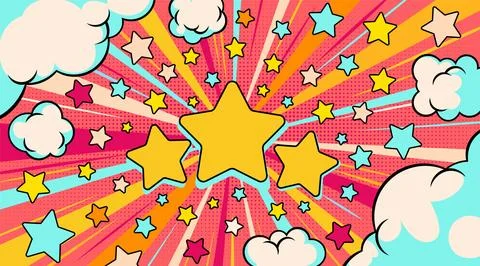 Comic book bursting sky background with clouds Stock Illustration