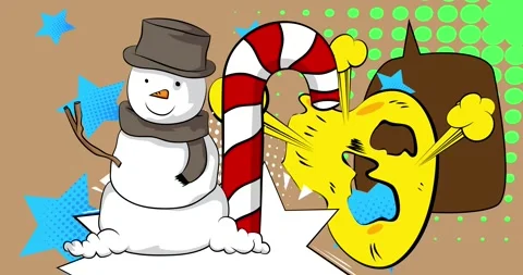 Comic Book Candy cane and Snowman Stock Footage 296865832