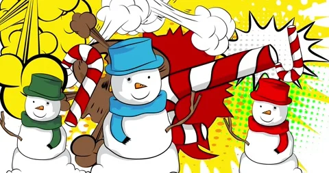 Comic Book Candy cane and Snowman video Stock Footage 296865847
