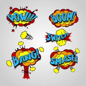 Comic book cartoon explosion set bang boom 스톡 일러스트