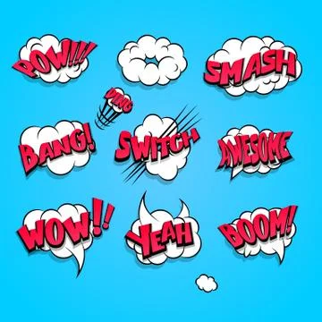 Comic book cartoon explosion set boom bang Stock Illustration