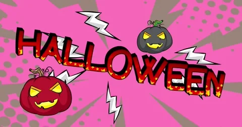 Comic Book cartoon Halloween with Jack O Lantern Stock Footage 320149333