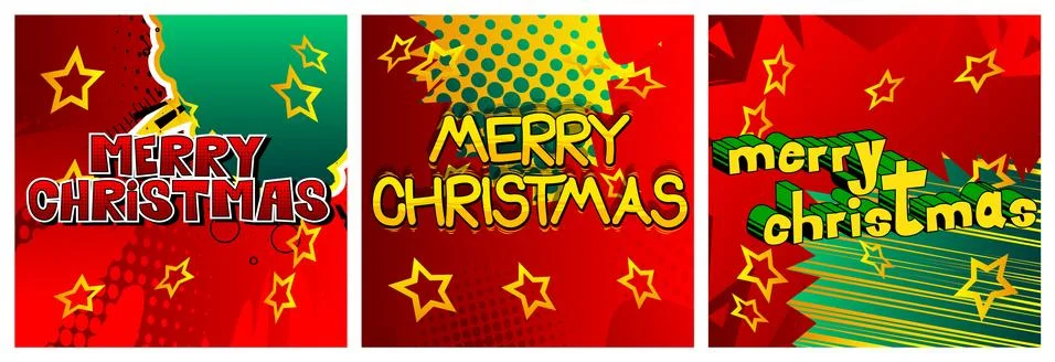 Comic book Christmas card template. Vector graphic for holiday slide, banners Stock Illustration