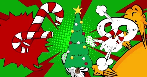 Comic Book Christmas tree and Candy cane animation 스톡 동영상 296520031