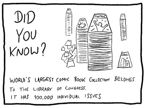 Comic book collection fact - fun trivia cartoon doodle concept. Newspaper fun 库存插图