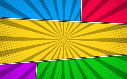 Comic book colorful radial lines collection. Cartoon comics background with.. Stock Illustration