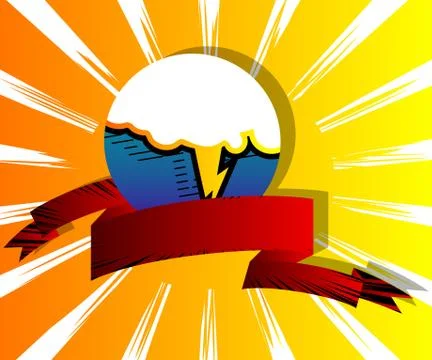 Comic book design colored background with banner and ribbon. Cartoon illustra Stock Illustration
