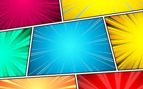 Comic book dialogue. Cartoon book superhero scrapbook page template, blank .. Illustrazione stock