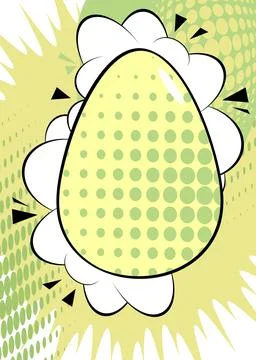 Comic book Easter banner with pastel green and yellow colored Egg. Comics a.. Stock Illustration