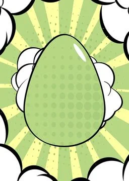 Comic book Easter banner with pastel green and yellow colored Egg. Comics a.. Stock Illustration