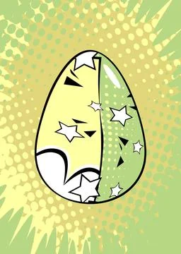 Comic book Easter banner with pastel green and yellow colored Egg. Comics a.. Illustrazione stock