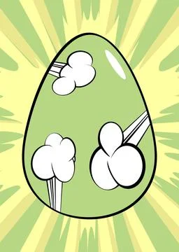 Comic book Easter banner with pastel green and yellow colored Egg. Comics a.. Stock Illustration