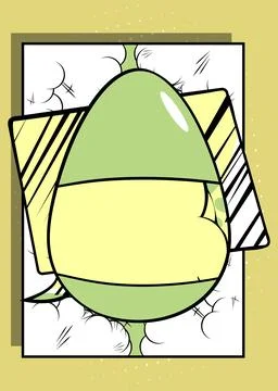 Comic book Easter banner with pastel green and yellow colored Egg. Comics a.. Illustrazione stock