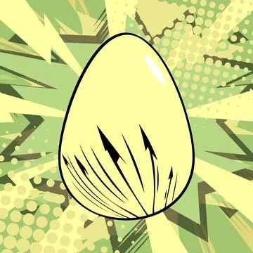 Comic book Easter banner with pastel green and yellow colored Egg. Comics a.. Stock Illustration