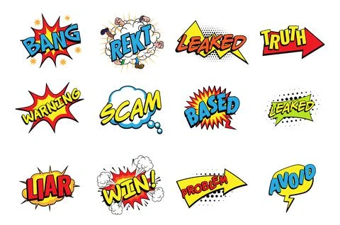 Comic Book Effect Text Bubbles Pop Art Cartoon Set Stock Illustration