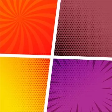 Comic book empty page template in rays, halftone and zoom lines style Stock Illustration