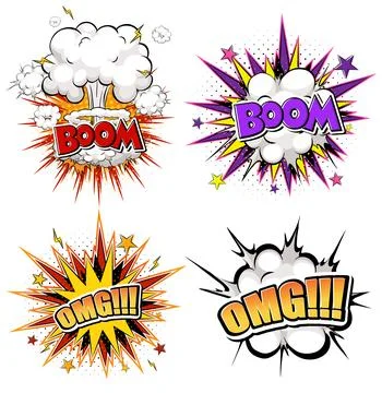 Comic Book Explosion and Exclamation Vector Set Stock Illustration