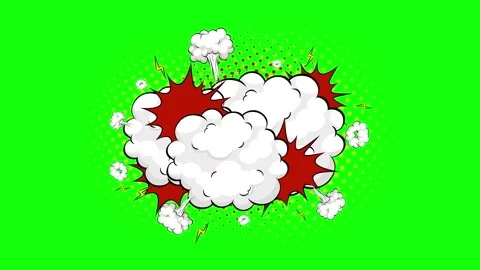 Comic book explosion animation with white smoke clouds on green screen back.. Stock Footage 346724650