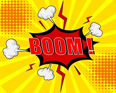 Comic Book Explosion with BOOM Text, Lightning and Smoke Vector Illustrazione stock