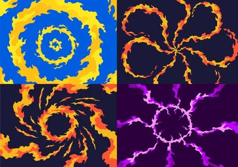 Comic book flames backgrounds. Cartoon explosion elements. Boom cloud and flame 스톡 일러스트