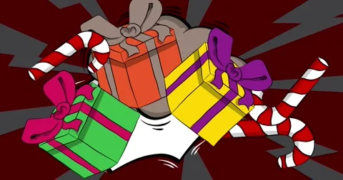 Comic Book Gift Box and Candy cane animation Stock Footage 295830080