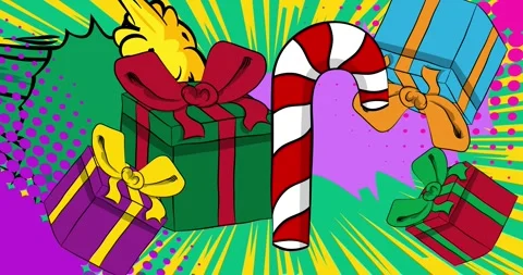 Comic Book Gift Box and Candy cane video Stock Footage 295830083