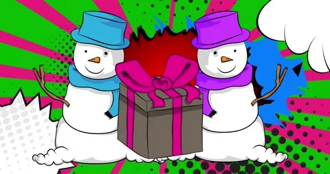 Comic Book Gift Box and Snowman Stock Footage 296627172