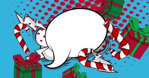 Comic Book Gift Box and Candy cane with speech bubble Stock Footage 322083880