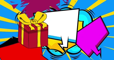 Comic Book gift box with speech bubble animation Stock Footage 294700106