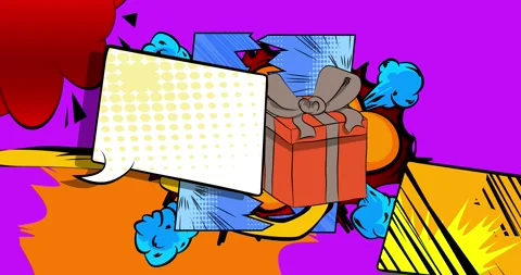 Comic Book gift box with speech bubble video Stock Footage 294700107